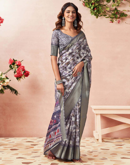 Light Lavender Silk Floral Printed Saree