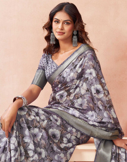 Light Lavender Silk Floral Printed Saree