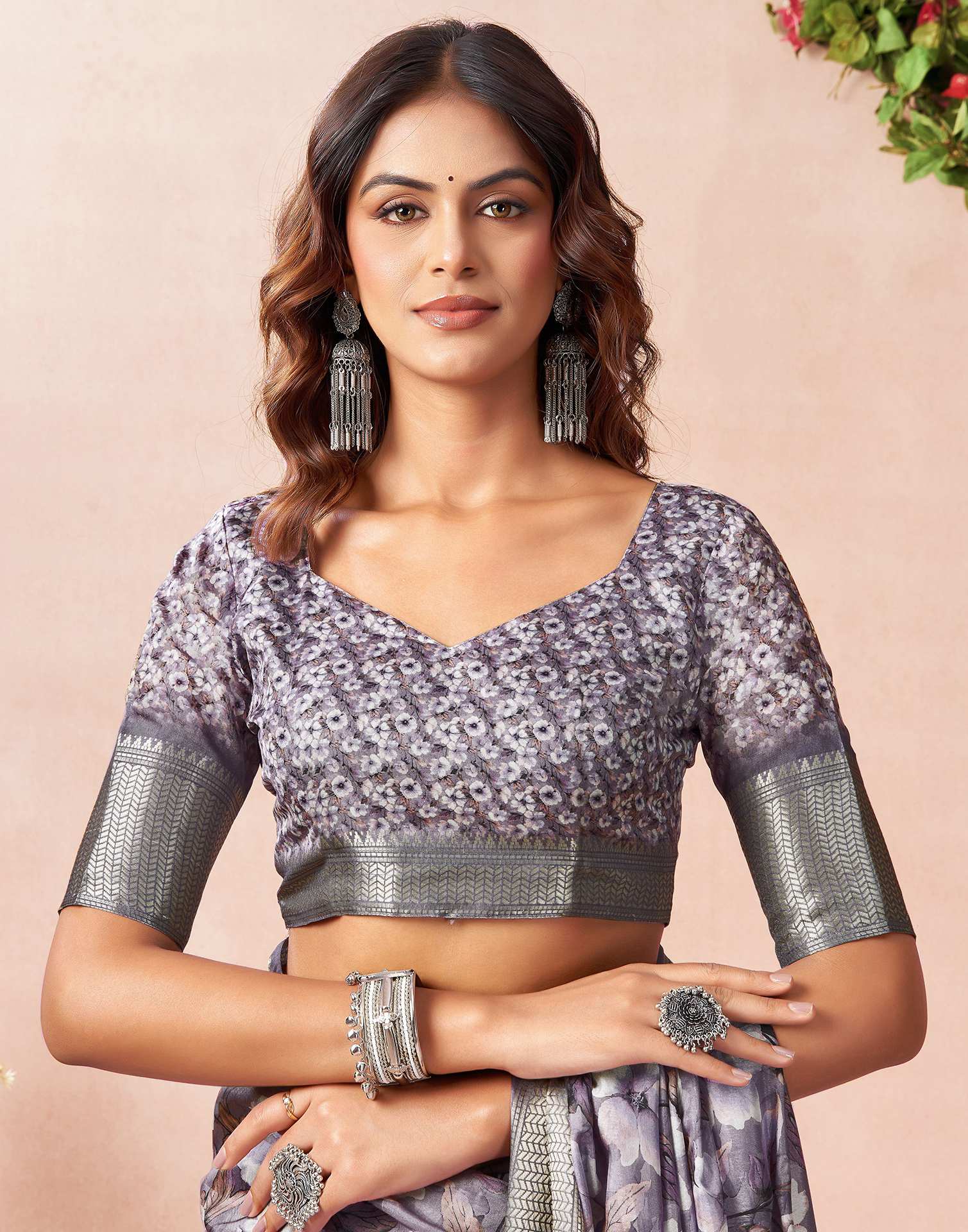 Light Lavender Silk Floral Printed Saree