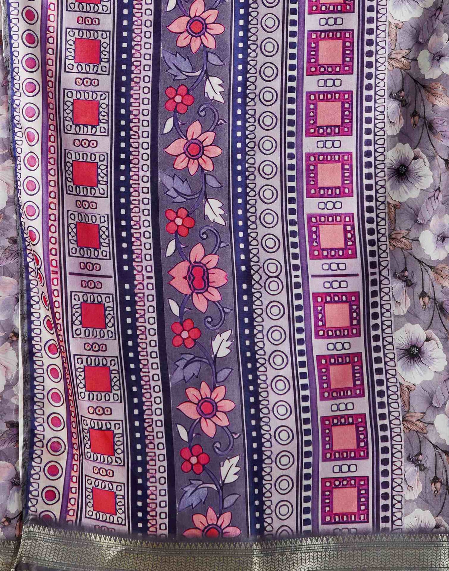 Light Lavender Silk Floral Printed Saree