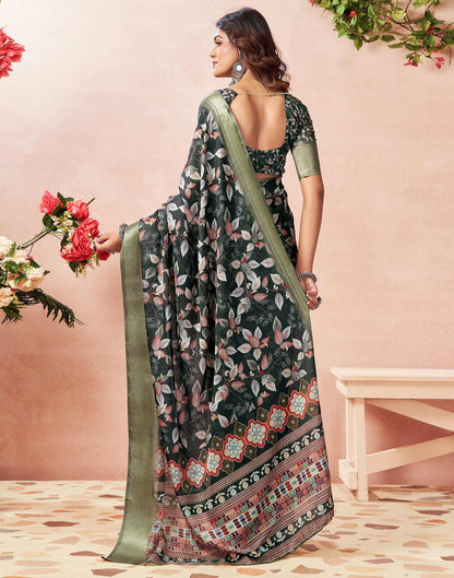 Bottel Green Silk Floral Printed Saree