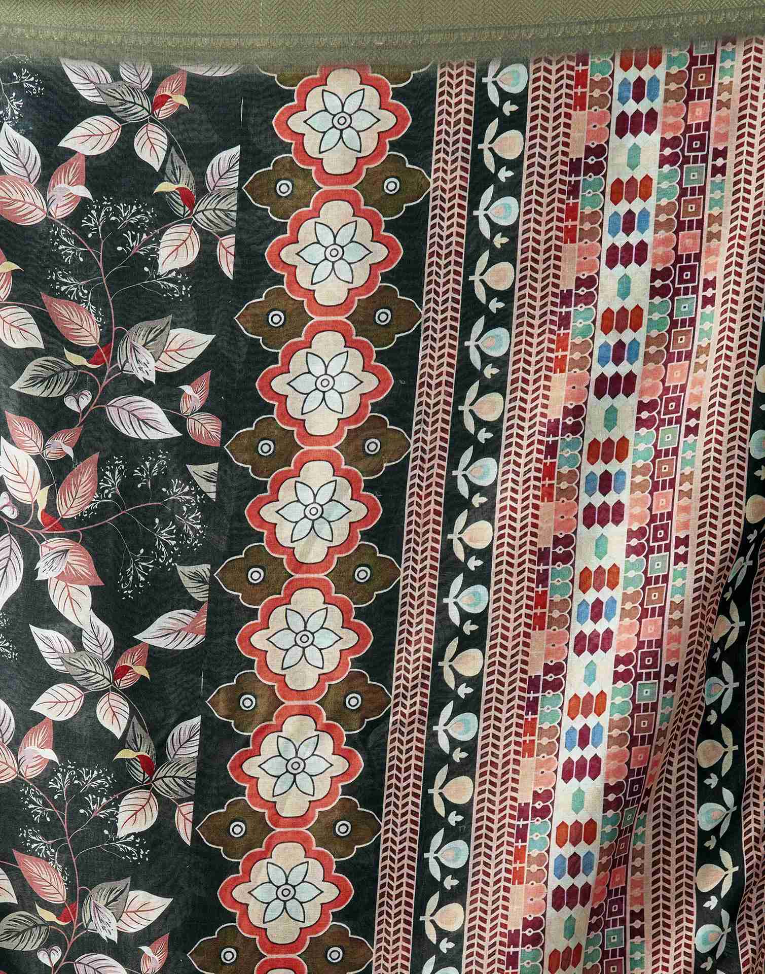 Bottel Green Silk Floral Printed Saree