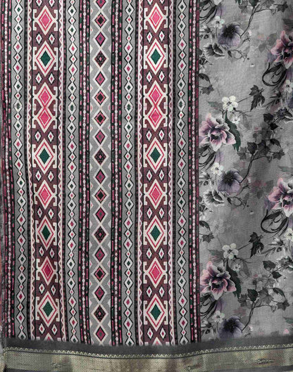 Grey Silk Floral Printed Saree