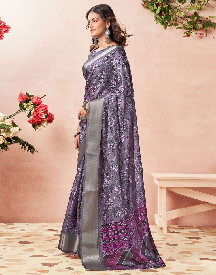 Dusty Purple Silk Floral Printed Saree