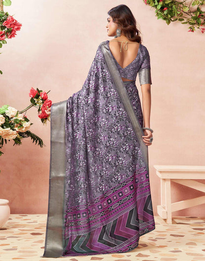 Dusty Purple Silk Floral Printed Saree