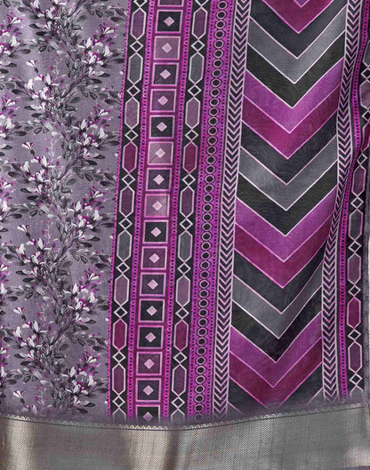 Dusty Purple Silk Floral Printed Saree