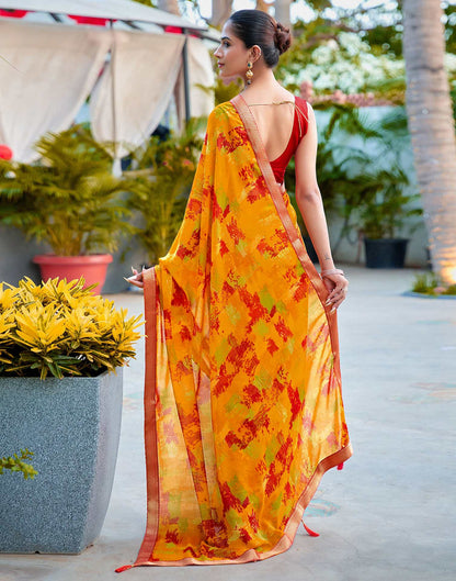 Orange Chiffon Printed Saree