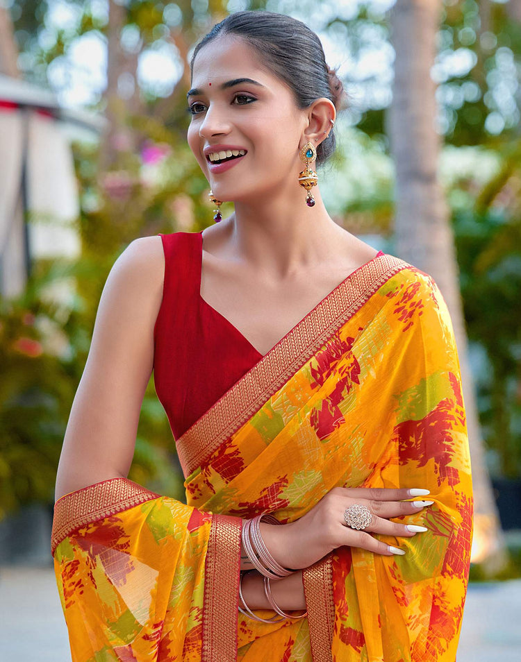 Orange Chiffon Printed Saree