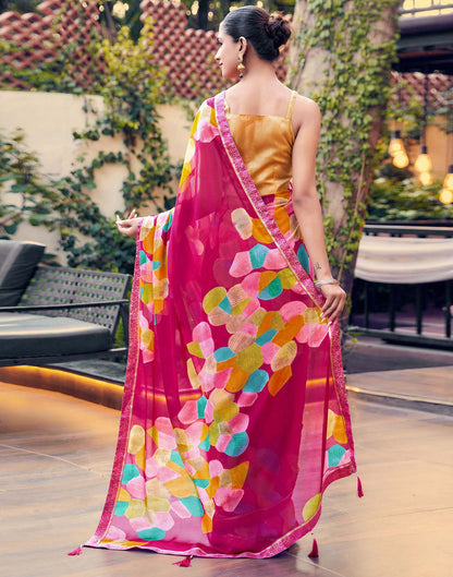 Rani Pink Chiffon Printed Saree