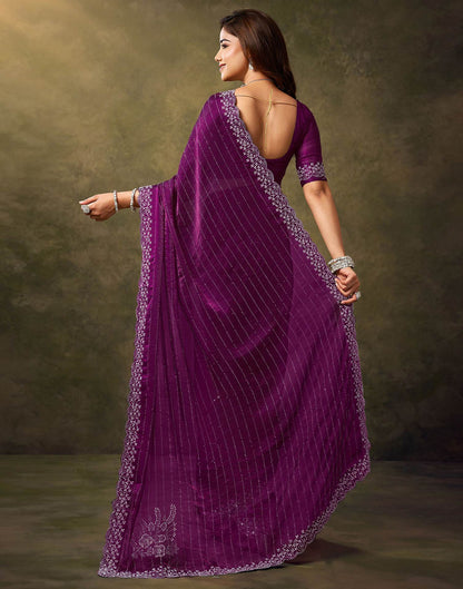Dark Magenta Silk Stone Work Embellished Saree