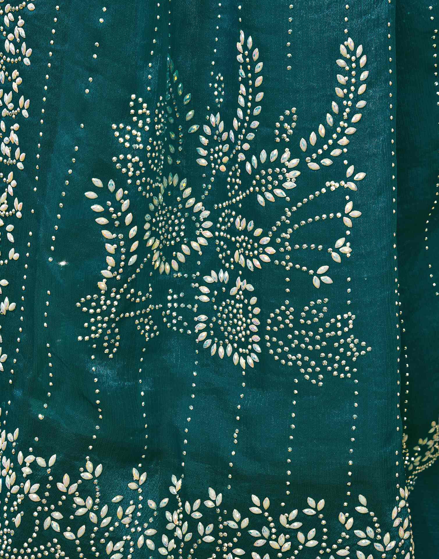 Teal Blue Silk Stone Work Embellished Saree