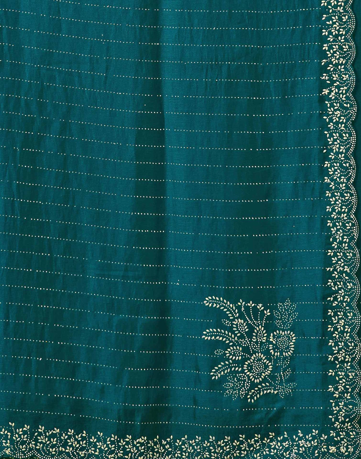 Teal Blue Silk Stone Work Embellished Saree