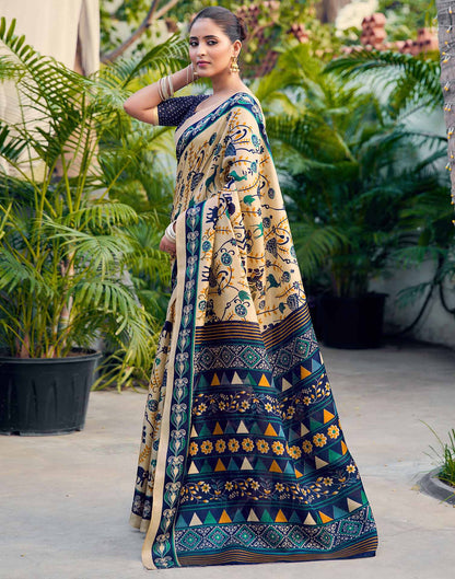 Beige Khadi Printed Kalamkari Saree