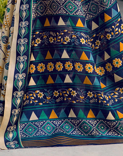 Beige Khadi Printed Kalamkari Saree