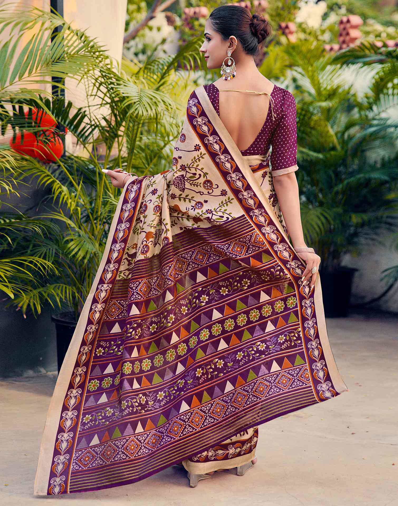 Beige Khadi Printed Kalamkari Saree