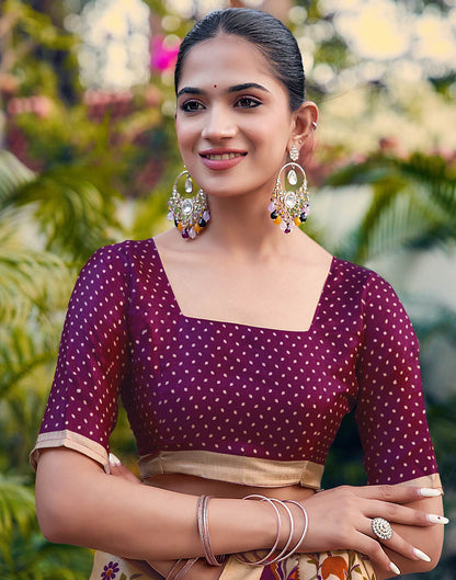 Beige Khadi Printed Kalamkari Saree