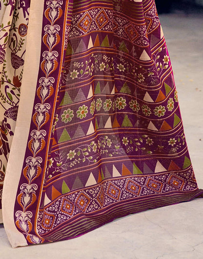 Beige Khadi Printed Kalamkari Saree