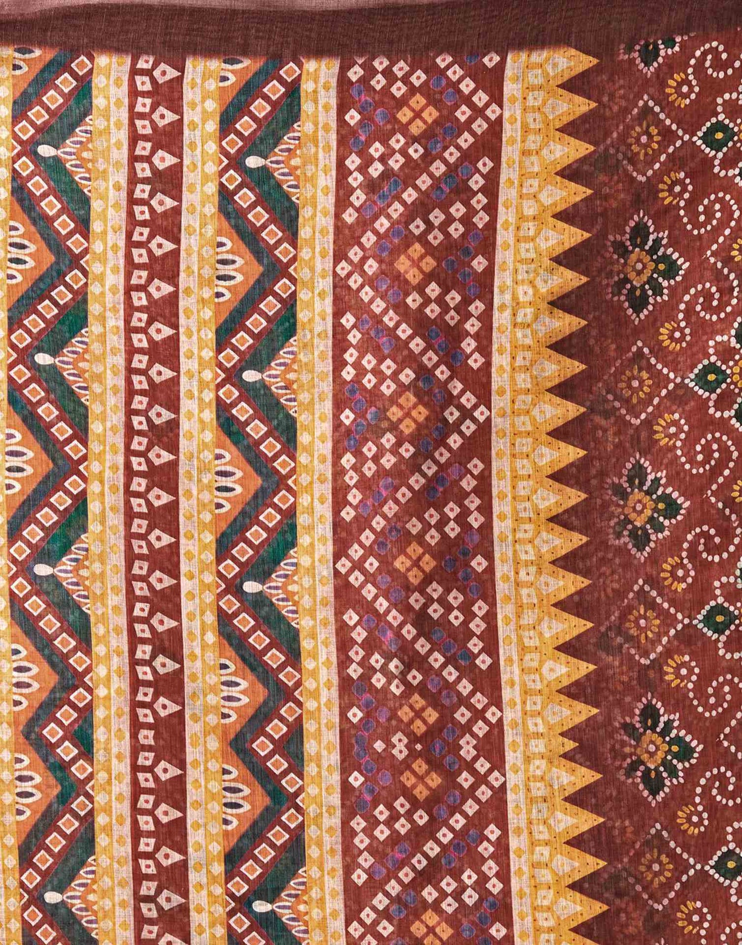 Maroon Linen Bandhani Printed Saree