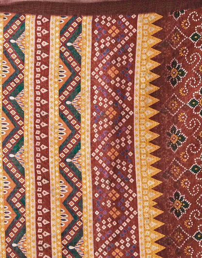 Maroon Linen Bandhani Printed Saree