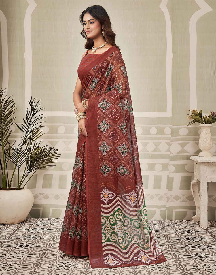 Maroon Linen Printed Saree