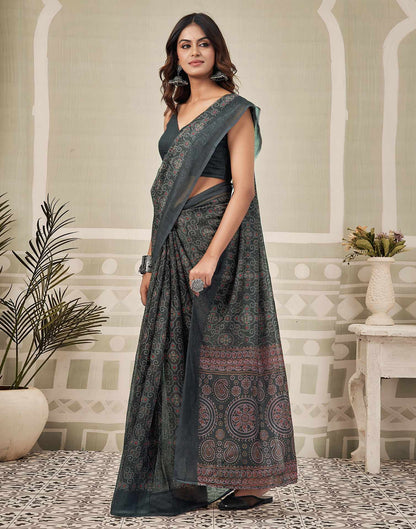 Black Linen Bandhani Printed Saree