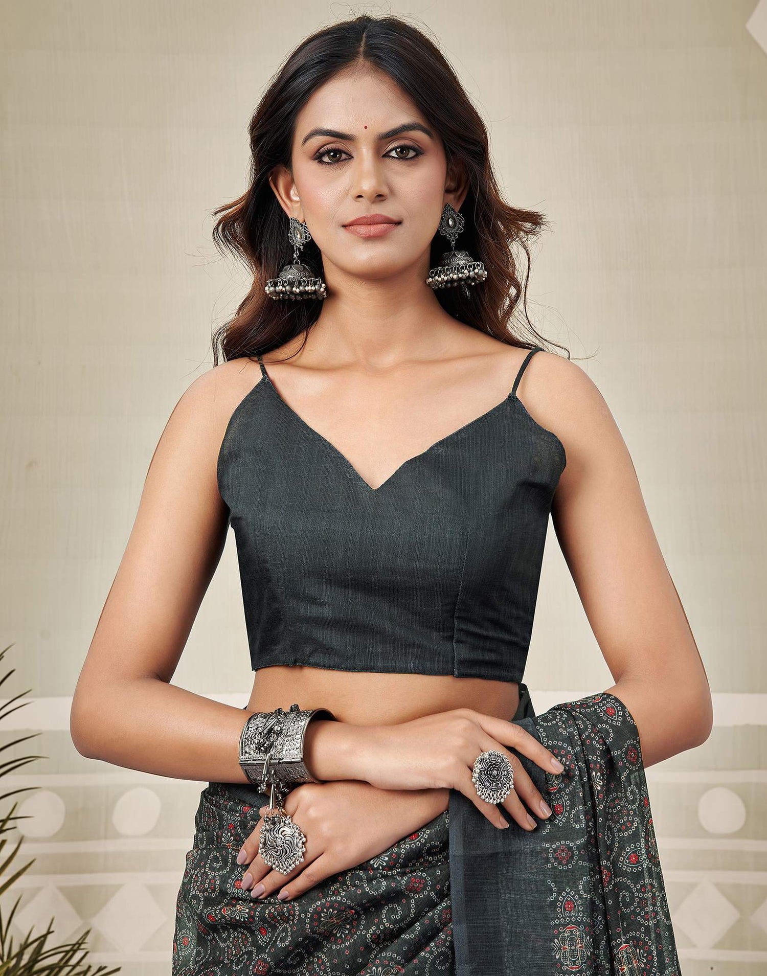Black Linen Bandhani Printed Saree