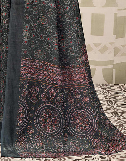 Black Linen Bandhani Printed Saree