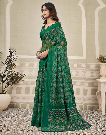 Green Linen Bandhani Printed Saree