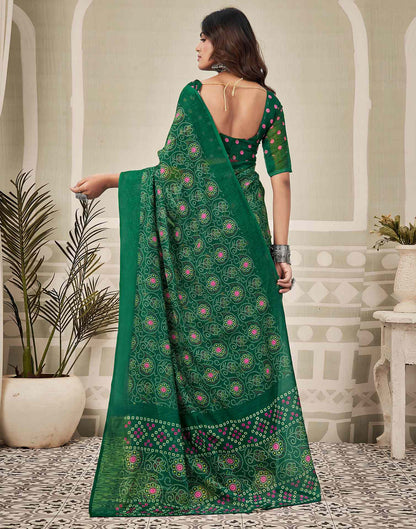 Green Linen Bandhani Printed Saree