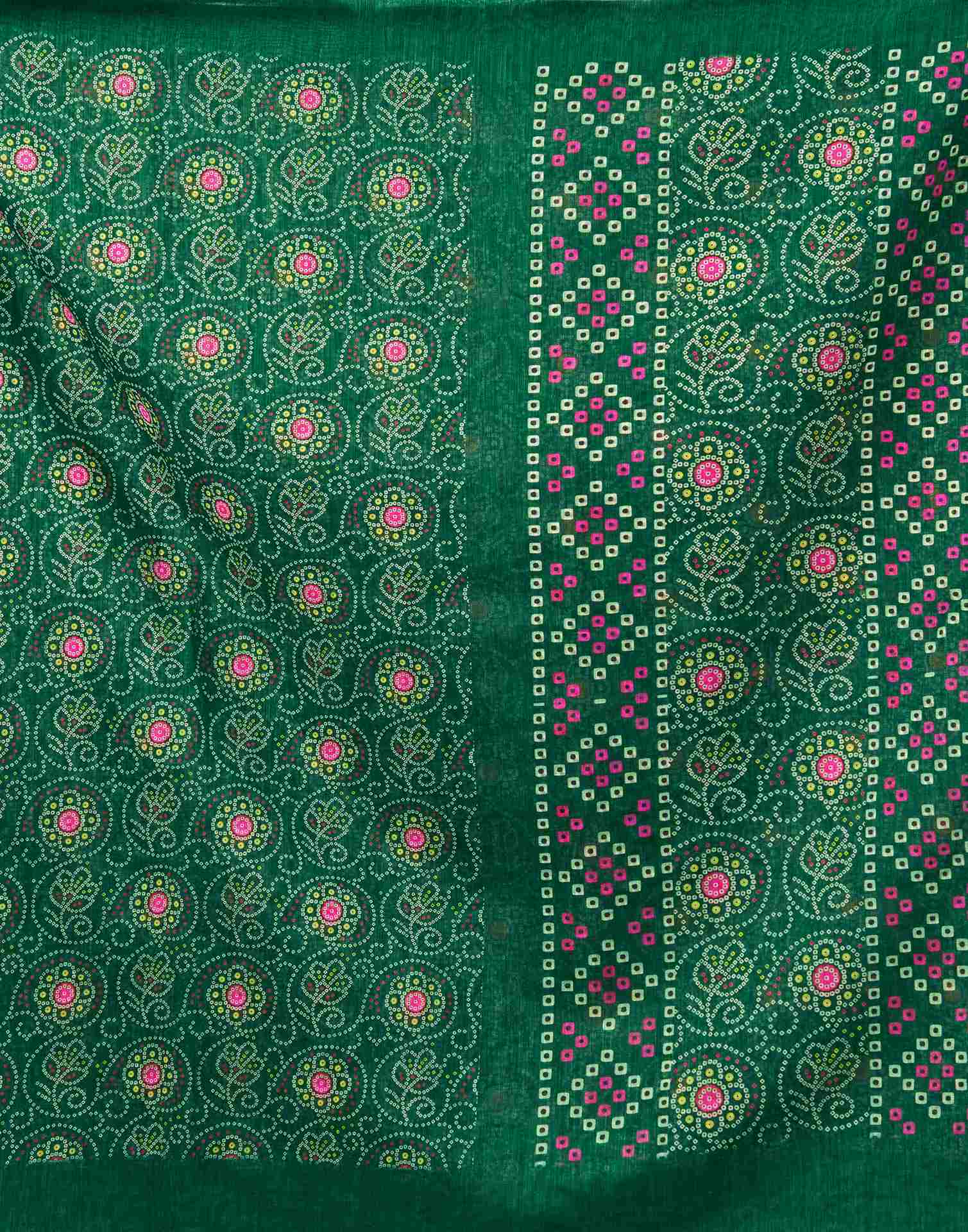 Green Linen Bandhani Printed Saree