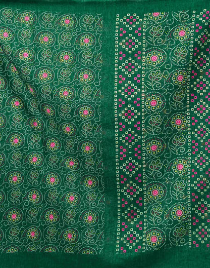 Green Linen Bandhani Printed Saree
