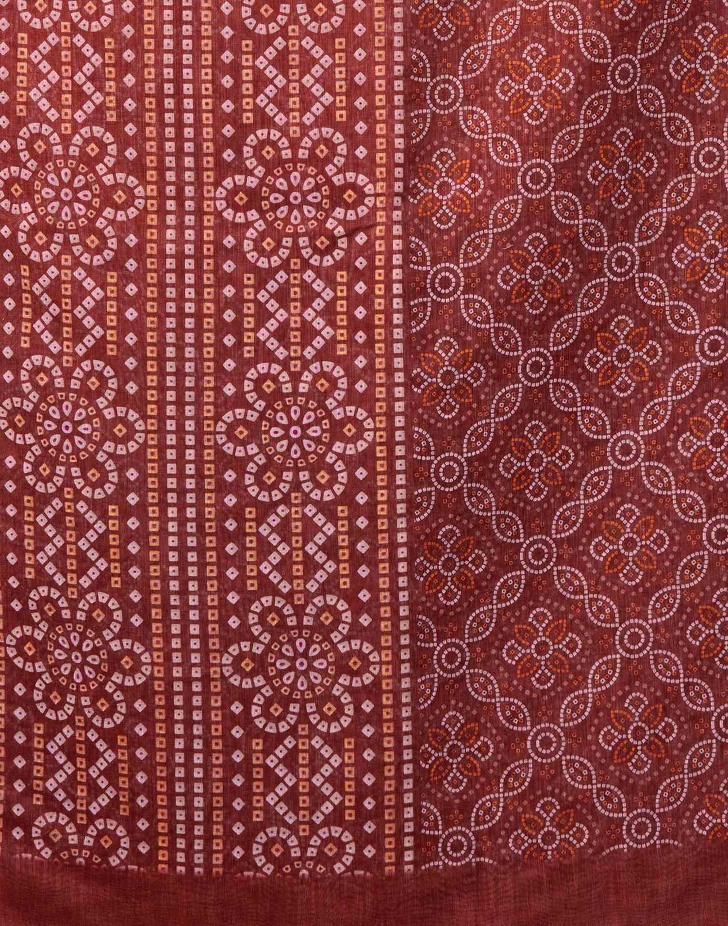 Dusty Maroon Linen Bandhani Printed Saree