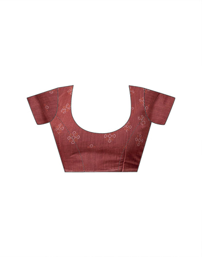 Dusty Maroon Linen Bandhani Printed Saree
