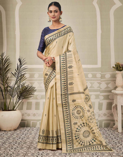 Beige Khadi Printed Saree