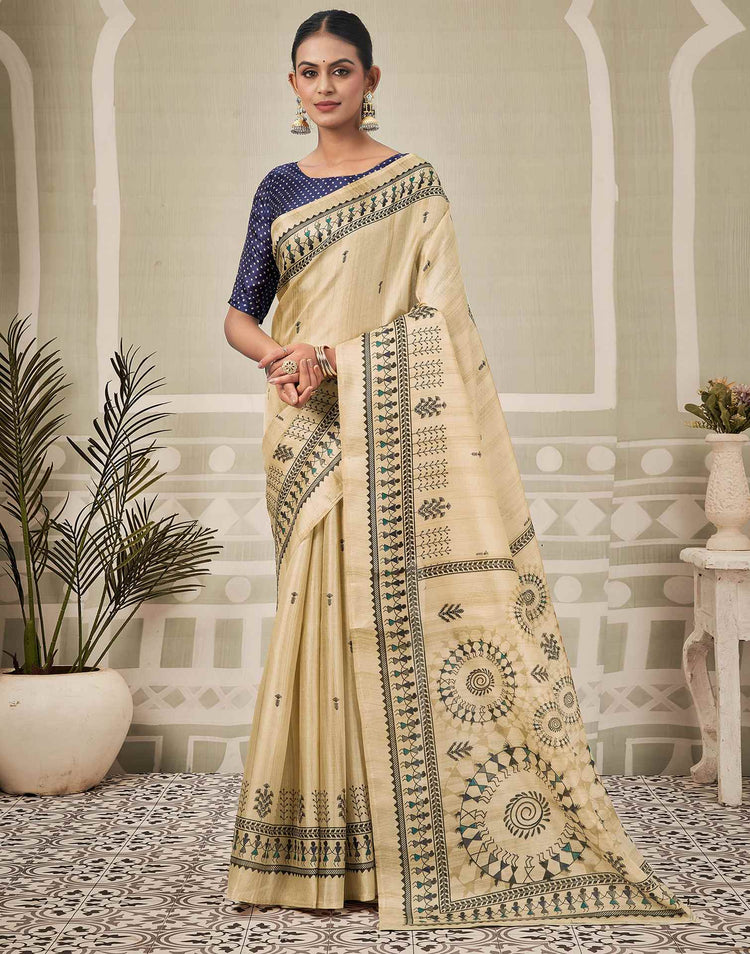 Beige Khadi Printed Saree