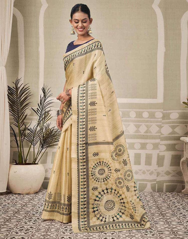 Beige Khadi Printed Saree