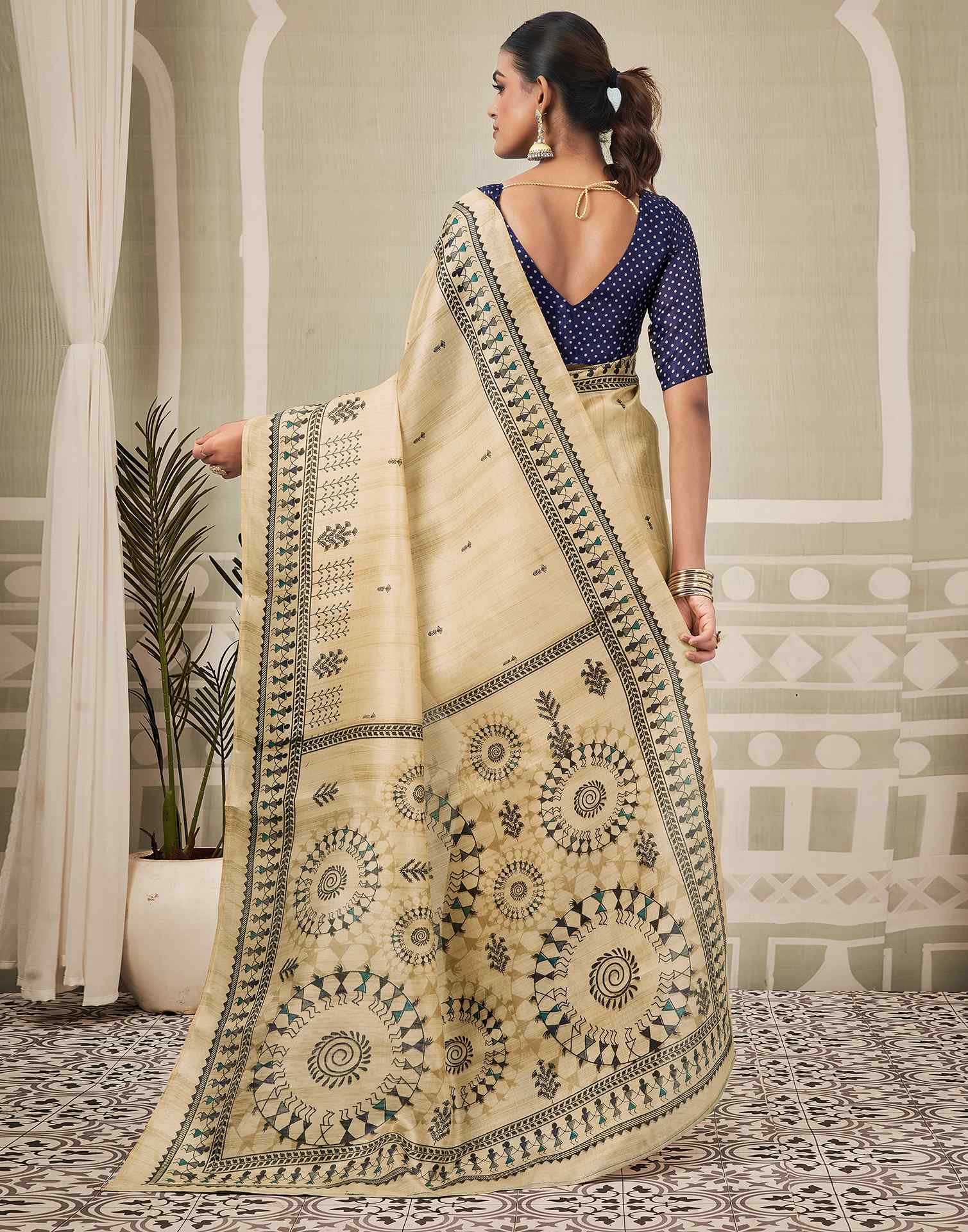 Beige Khadi Printed Saree