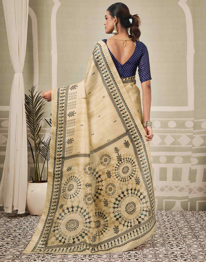 Beige Khadi Printed Saree