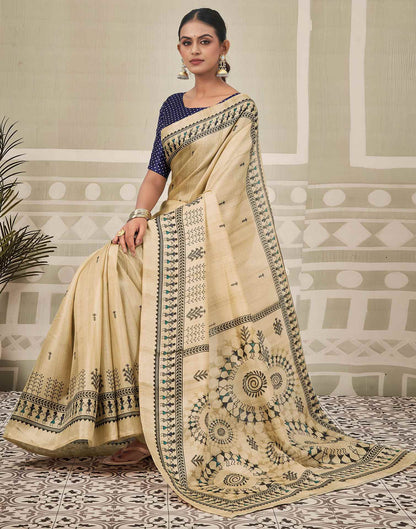 Beige Khadi Printed Saree