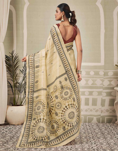 Beige Khadi Warli Printed Saree