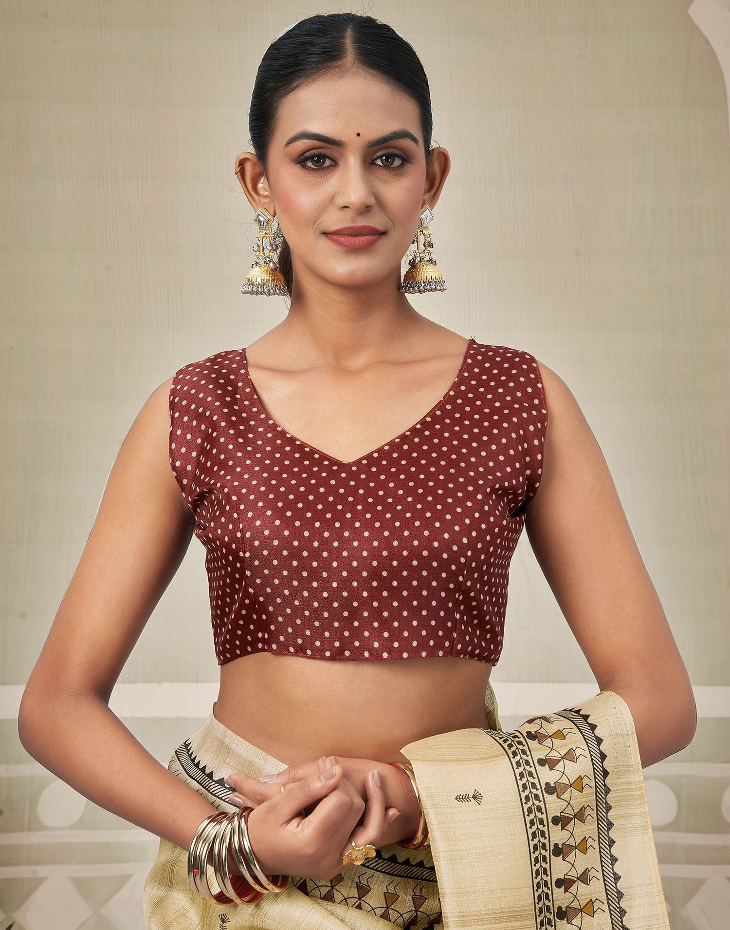 Beige Khadi Warli Printed Saree