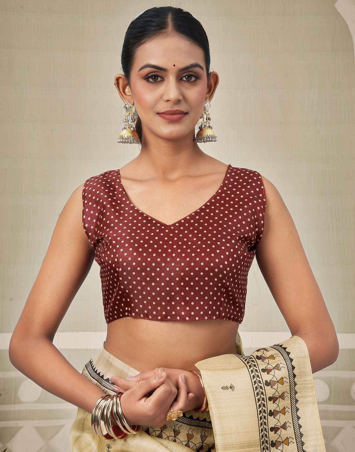 Beige Khadi Warli Printed Saree