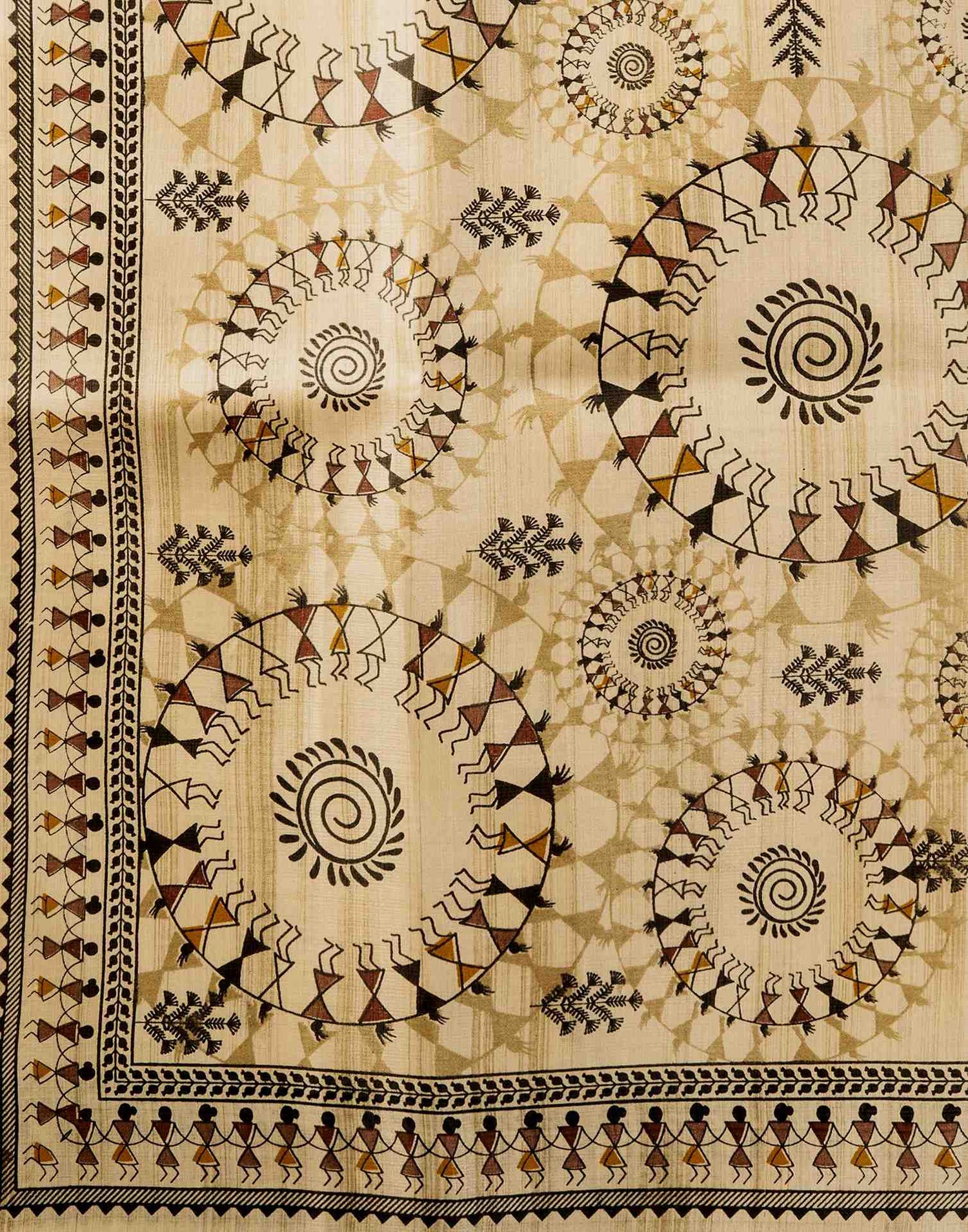 Beige Khadi Warli Printed Saree