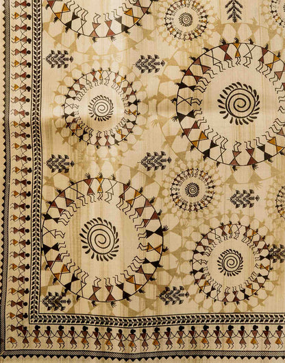 Beige Khadi Warli Printed Saree