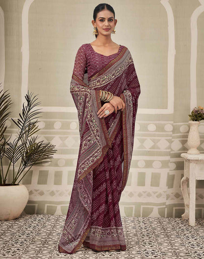Wine Georgette Bandhani Saree