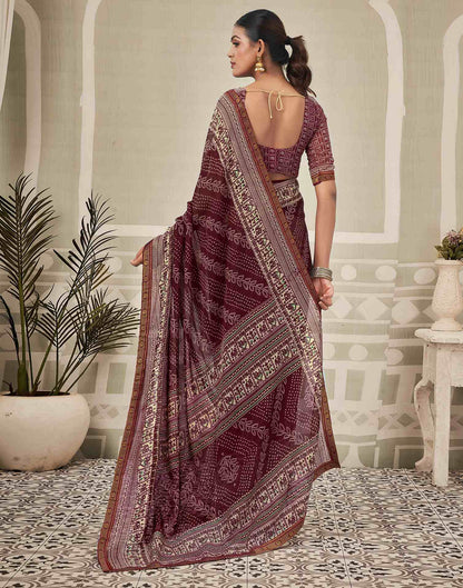 Wine Georgette Bandhani Saree