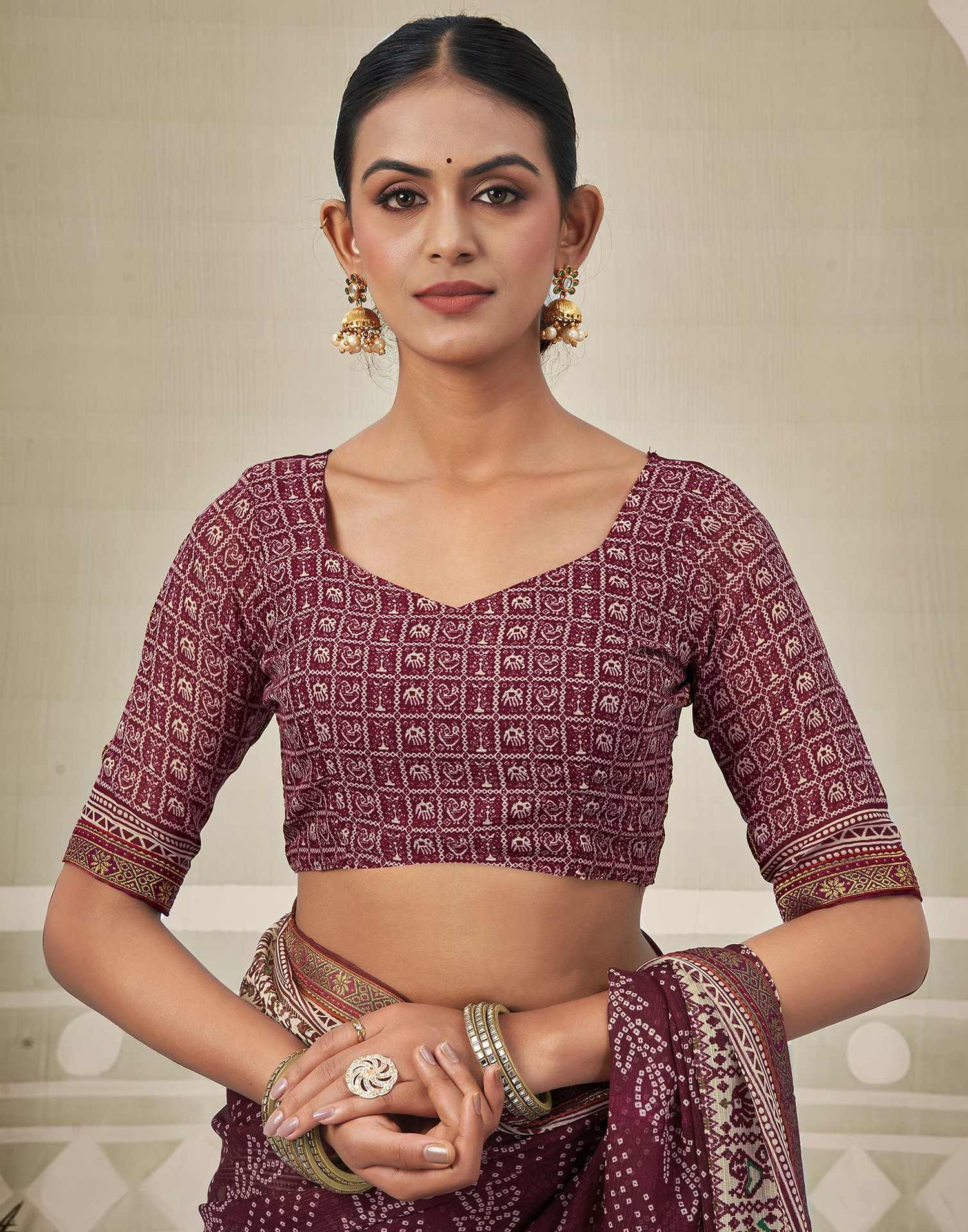 Wine Georgette Bandhani Saree