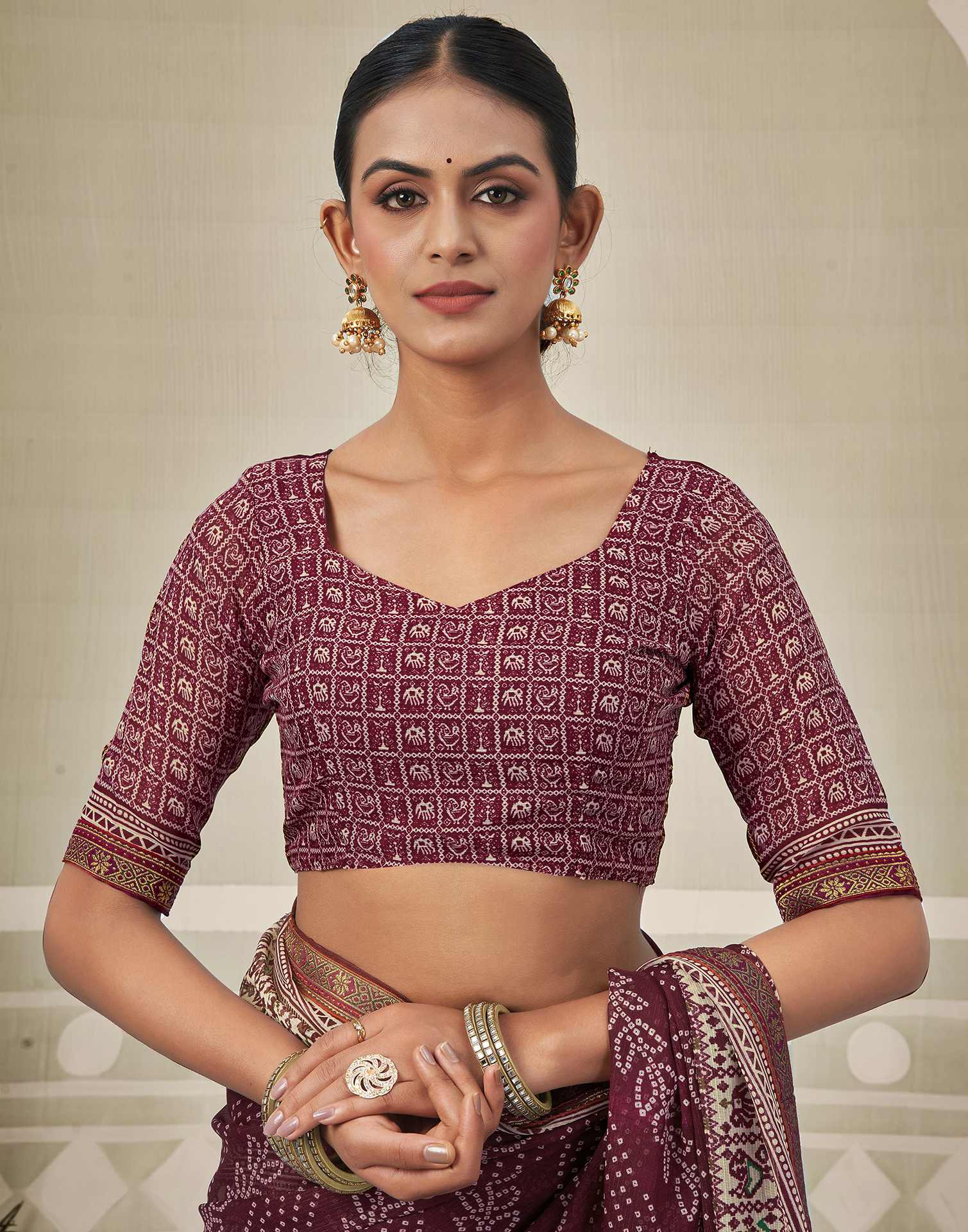 Wine Georgette Bandhani Saree