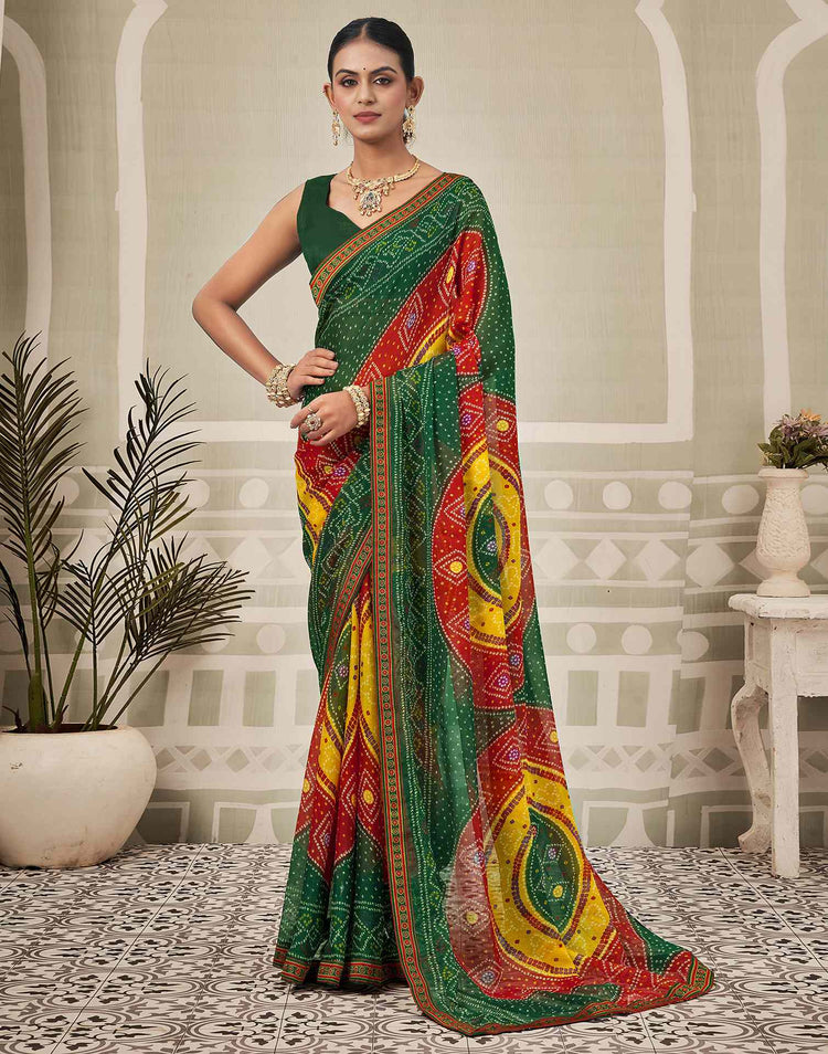 Green Georgette Bandhani Saree