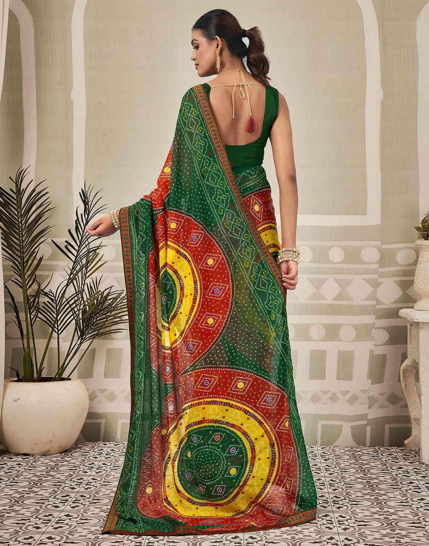 Green Georgette Bandhani Saree